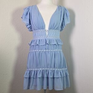 Lovers + Friends Sky Blue Ruffle Tiered Mini Dress – Small